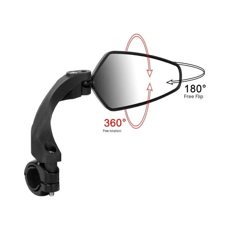 Black mountain bike rearview mirror made from PMMA acrylic measuring 210mm by 102.5mm
