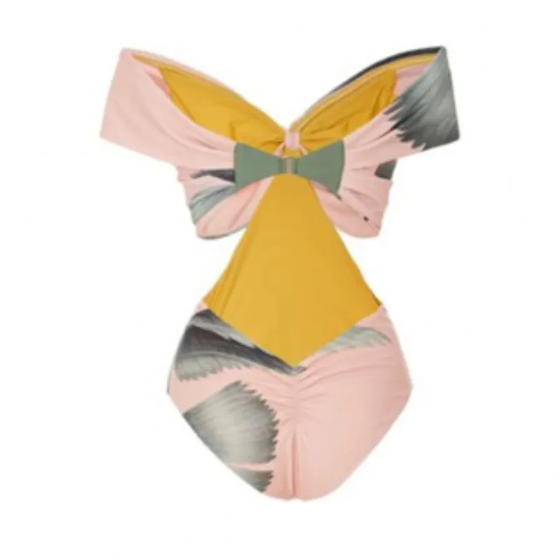 Women's vintage holiday pink polyester bikini suit with matching skirt for swimming and wading