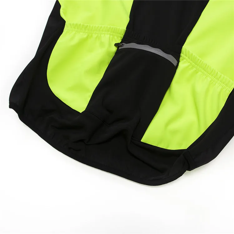 Unisex soft shell thermal fleece cycling jacket in black with green, side view