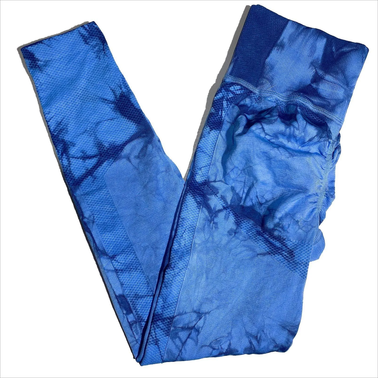 High-waist jacquard yoga leggings for women in blue, with elastic waistband and hip-lifting design