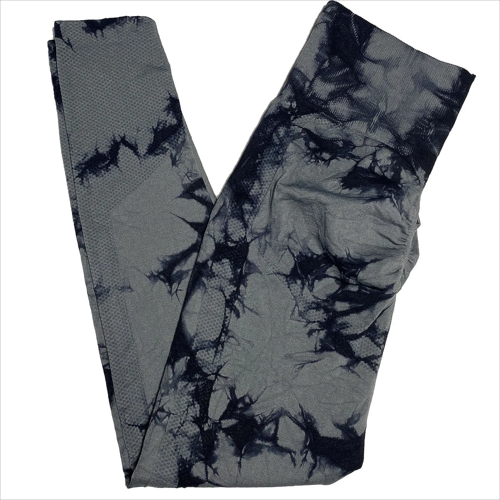 High-waist jacquard yoga leggings for women in blue, with elastic waistband and hip-lifting design
