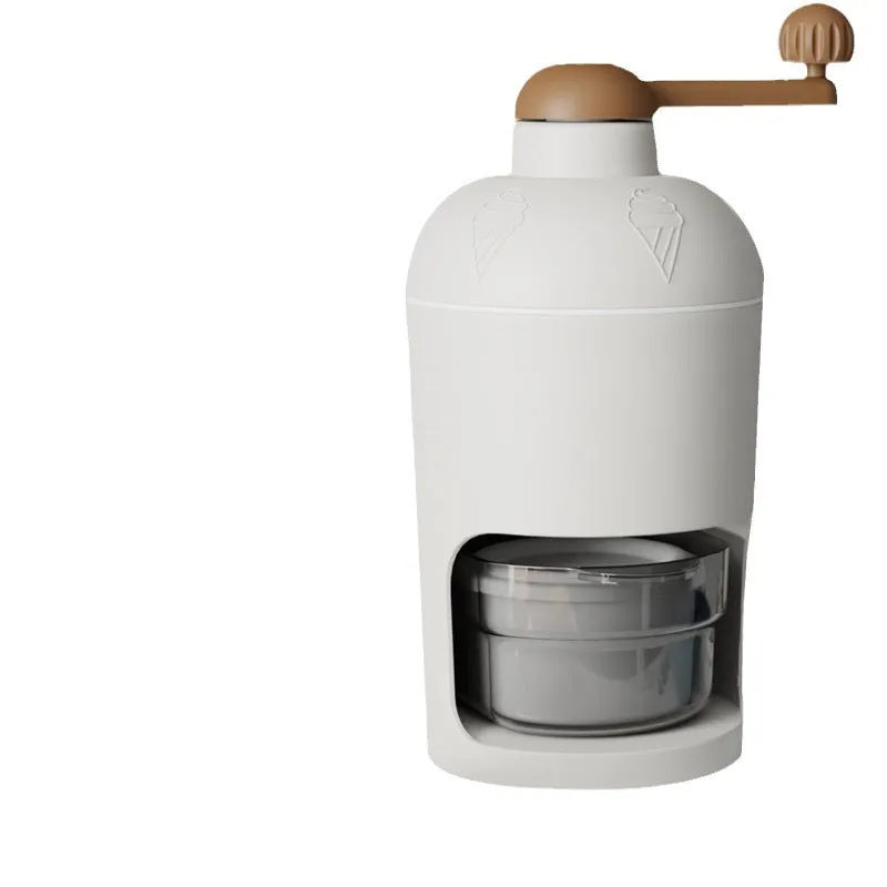 White manual ice crusher with plastic body and ABS stainless steel blades for shaved ice