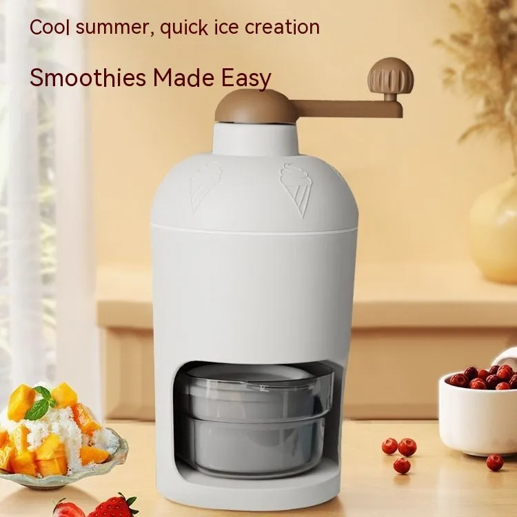 White manual ice crusher with plastic body and ABS stainless steel blades for shaved ice