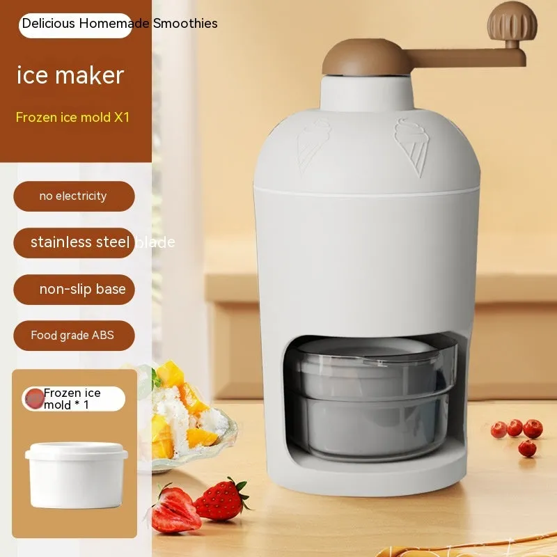 White manual ice crusher with plastic body and ABS stainless steel blades for shaved ice
