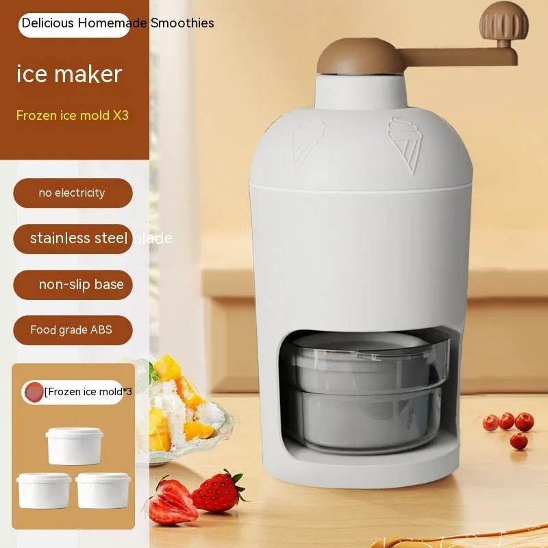 White manual ice crusher with plastic body and ABS stainless steel blades for shaved ice