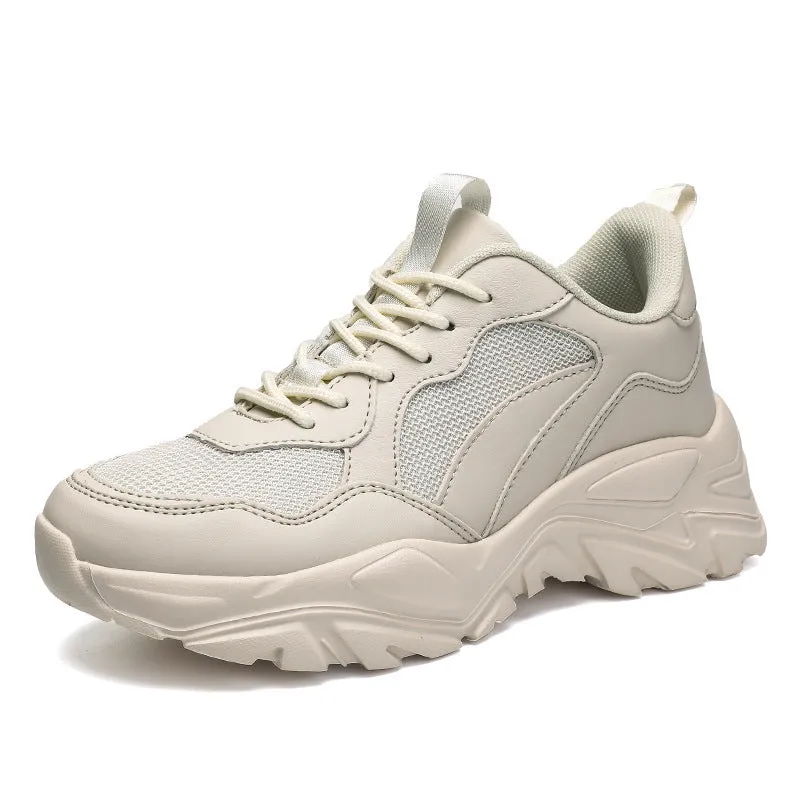 Men and women mesh breathable casual sports shoes with lace-up front in white, beige, black colours