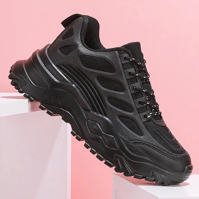 Men and women mesh breathable casual sports shoes with lace-up front in white, beige, black colours
