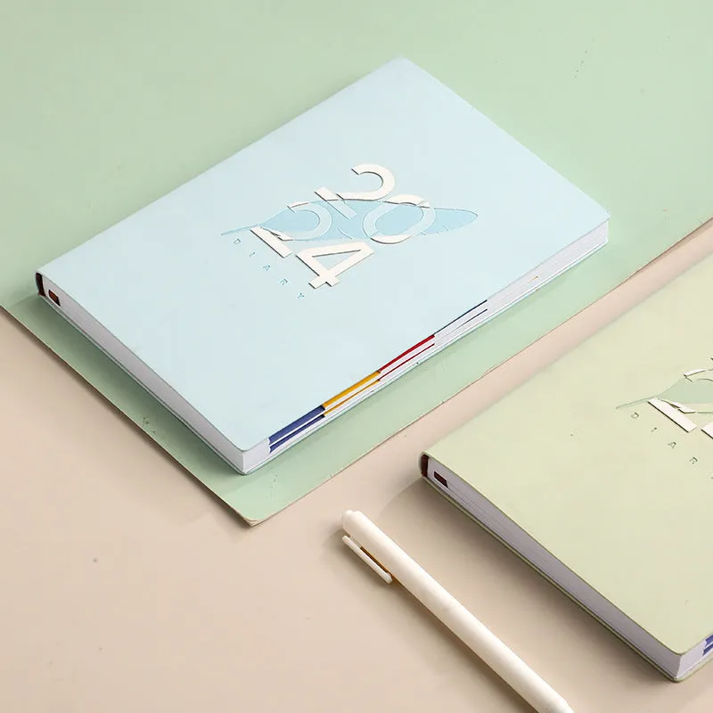 2024 English Schedule Book Daily Planner with blue imitation leather cover, 143 x 211mm