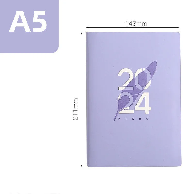 2024 English Schedule Book Daily Planner with blue imitation leather cover, 143 x 211mm