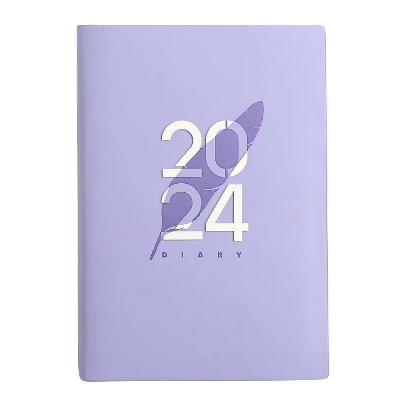 2024 English Schedule Book Daily Planner with blue imitation leather cover, 143 x 211mm