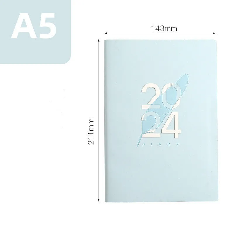 2024 English Schedule Book Daily Planner with blue imitation leather cover, 143 x 211mm