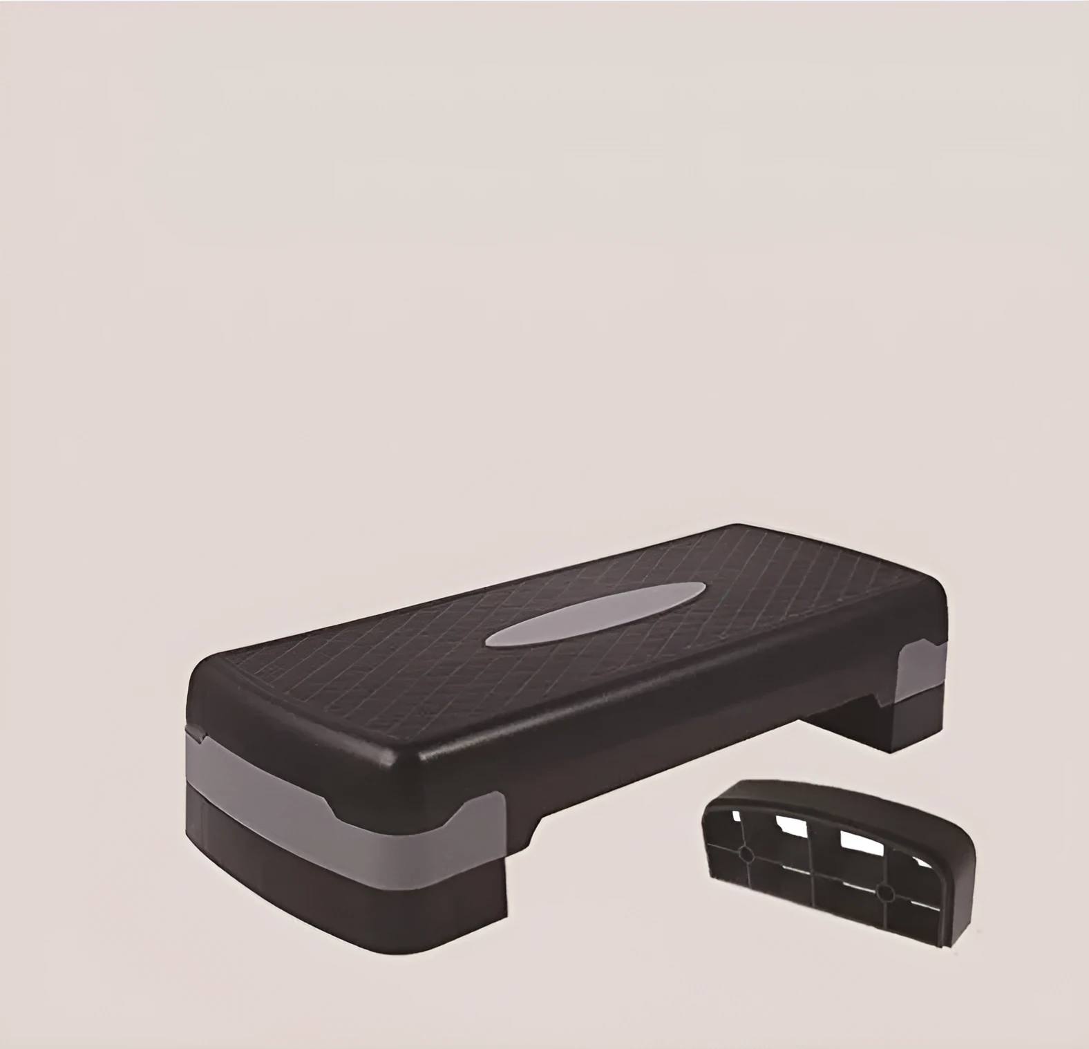 Aerobic fit step pedal in PP material, 68 by 28 by 15 cm, black and blue colour, for home cardio exercise