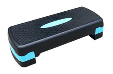Aerobic fit step pedal in PP material, 68 by 28 by 15 cm, black and blue colour, for home cardio exercise