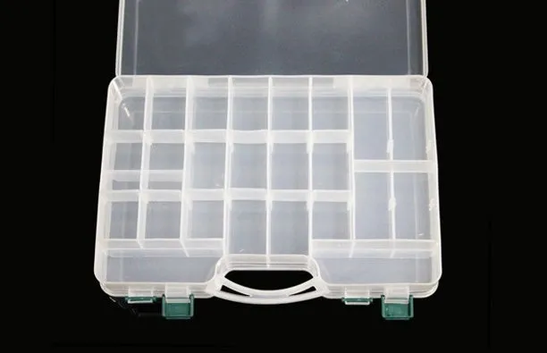 Large capacity double deck fishing sub bait box with dual sided compartments for road sub baits and fake bait storage