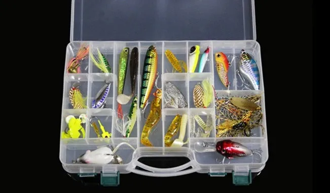 Large capacity double deck fishing sub bait box with dual sided compartments for road sub baits and fake bait storage