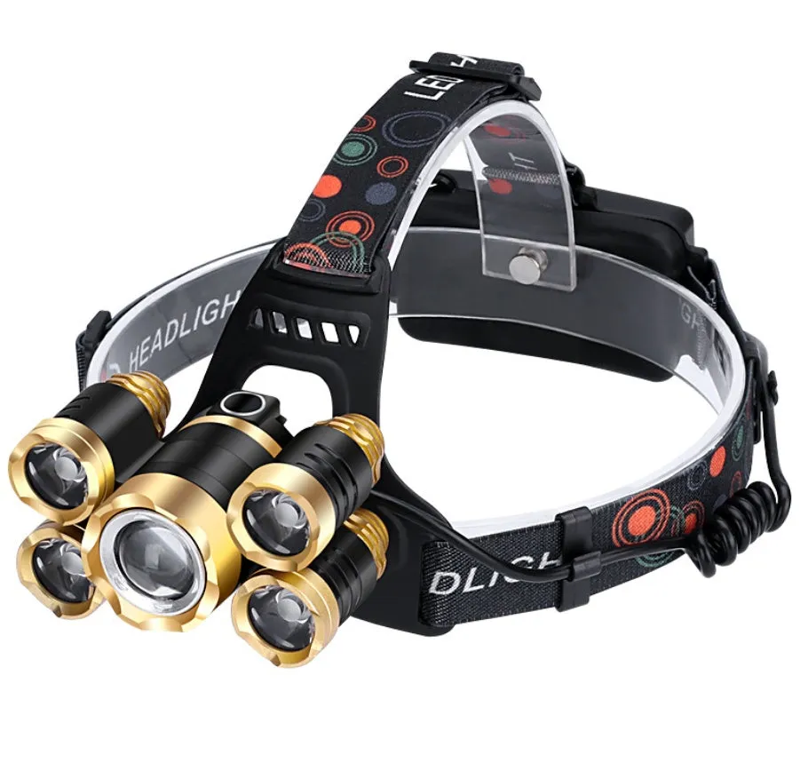 High-power five-head aircraft light with aluminium alloy housing, gold finish, five LED lamps