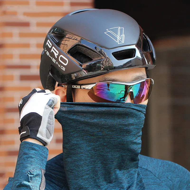 Road bicycle safety helmet in black with ventilation holes, adjustable buckle, and high density EPS foam and PC shell