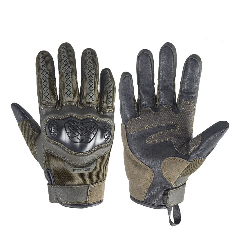 Men's universal leather motorcycle riding gloves in black, brown, green, red and grey colours, sizes S to XL