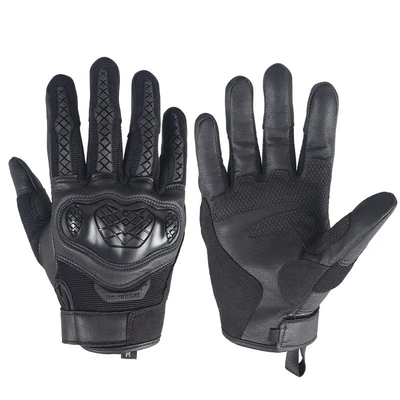 Men's universal leather motorcycle riding gloves in black, brown, green, red and grey colours, sizes S to XL
