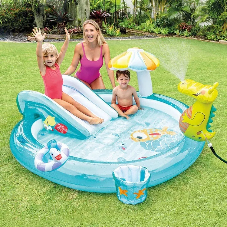 Inflatable swimming pool for kids with water slide in garden, sponge material, 203cm size