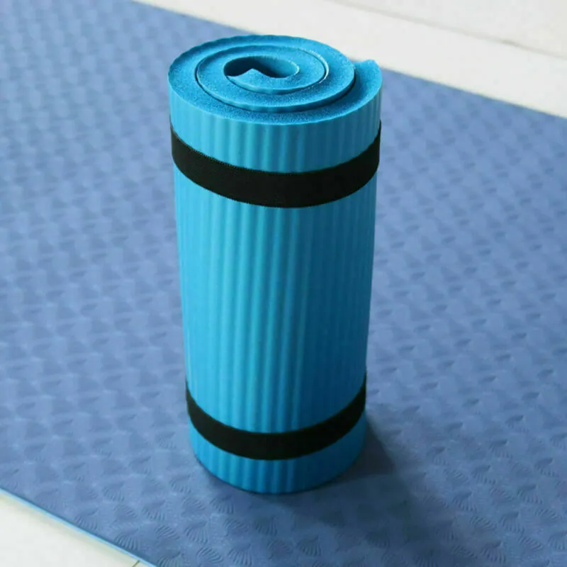 15mm thick EVA NBR yoga mat in black, blue, and purple colour options, 60x25x1.5cm, on a wooden floor