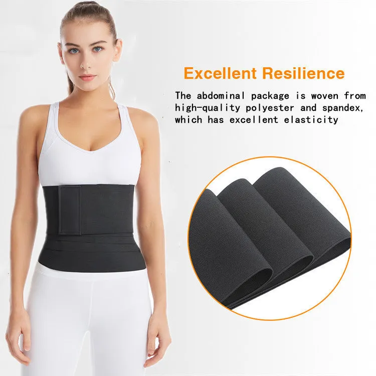 Black polyester waist training restraint belt for yoga body sculpting, 3 metre length shown on white background