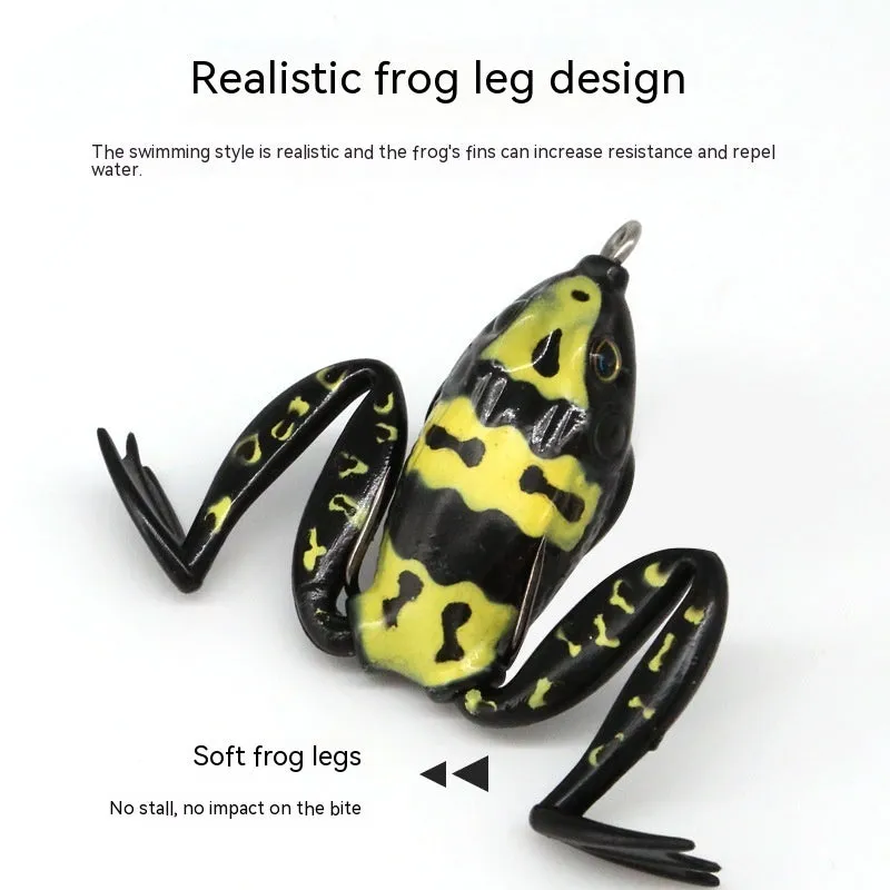 Luya fishing artificial lure with bionic frog snake head design and double hooks in black with yellow dots colour