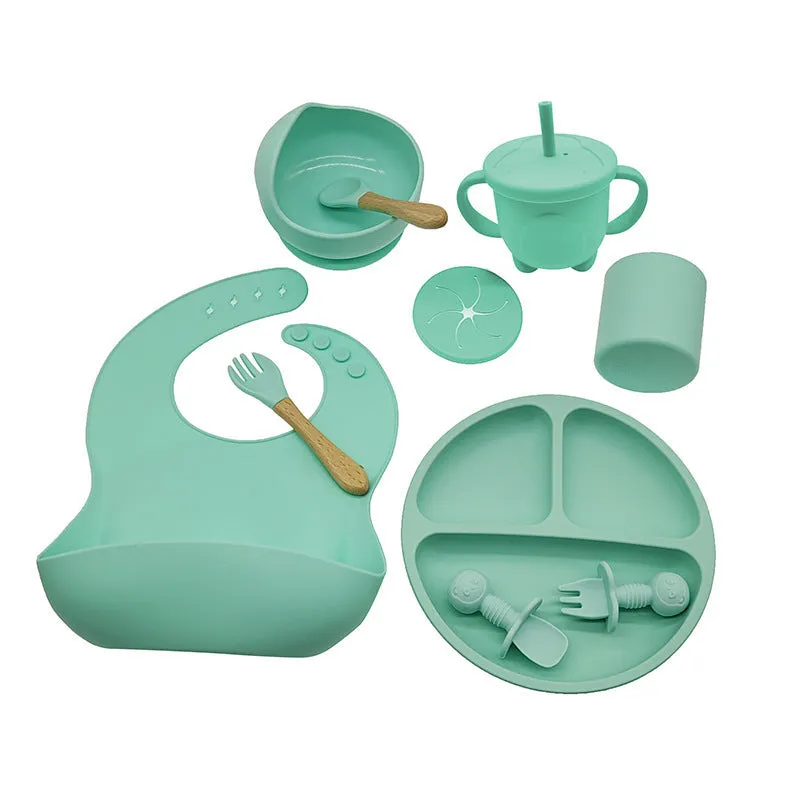 Baby silicone tableware set 10-piece simple style dark pink