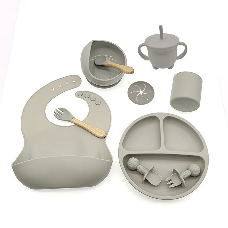 Baby silicone tableware set 10-piece simple style dark pink