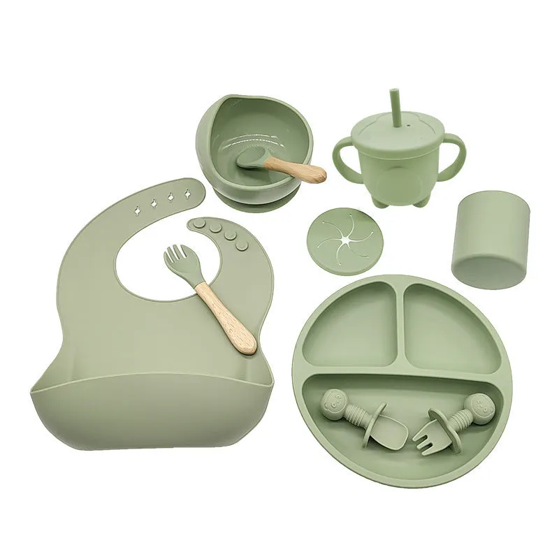 Baby silicone tableware set 10-piece simple style dark pink