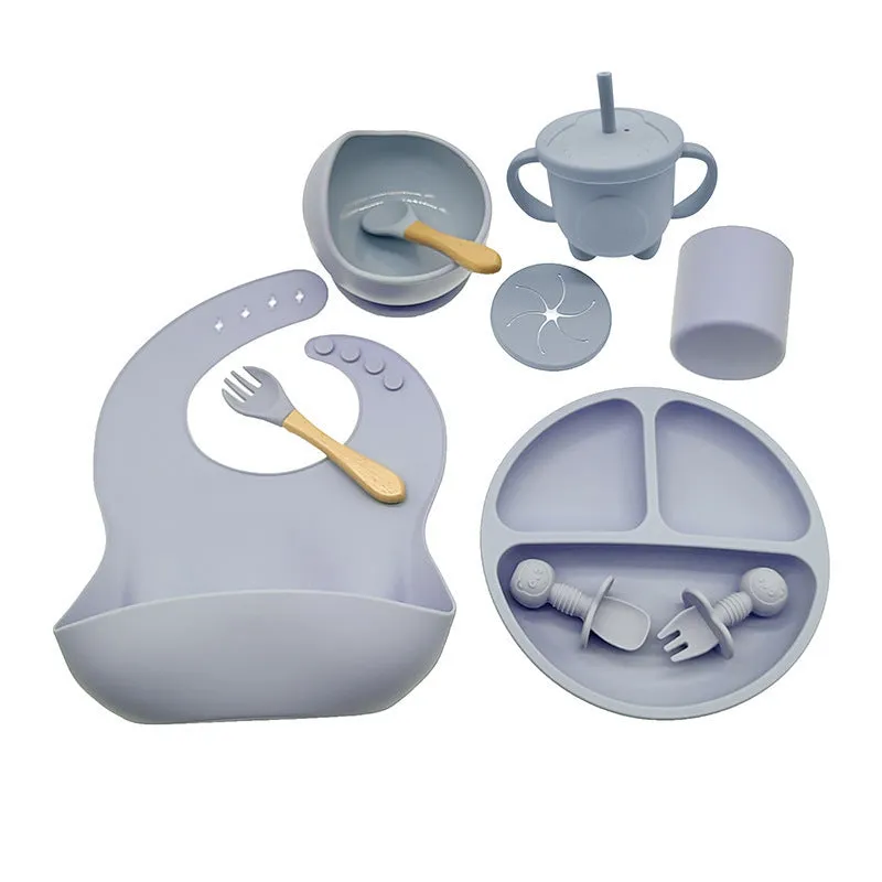 Baby silicone tableware set 10-piece simple style dark pink