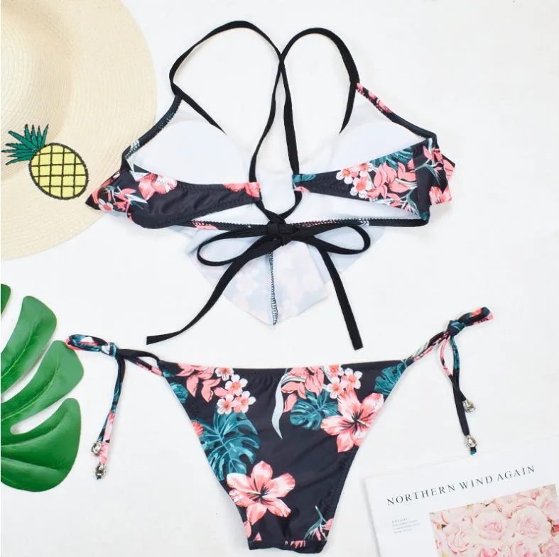 Women's graph colour print split swimsuit bikini set available in Asian sizes S to XL for beach wear