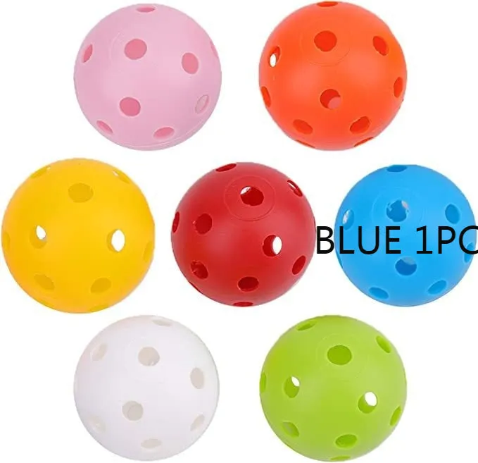 Multi-colour golf practice balls in red, orange, blue, green, white, and yellow, shown in a net pocket.