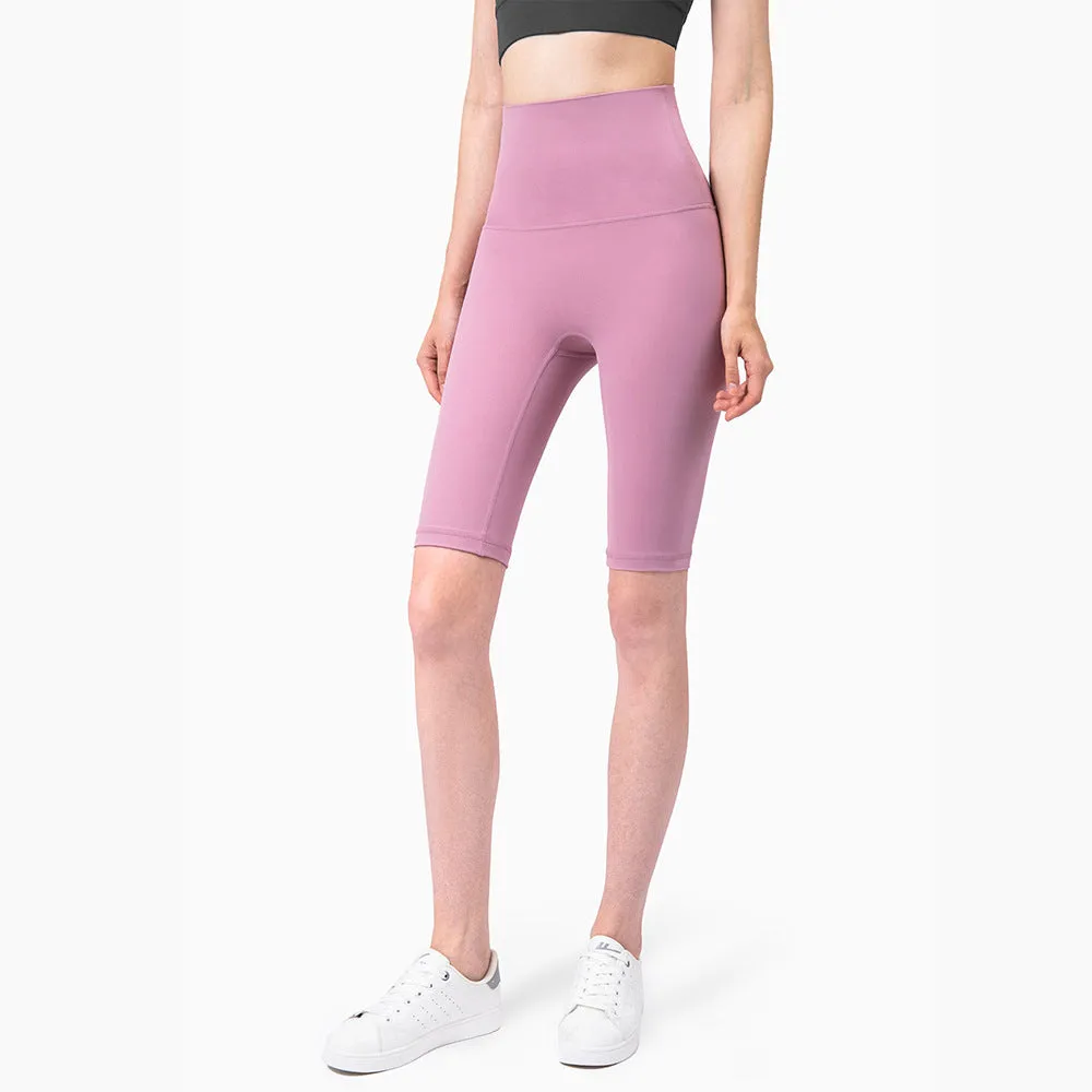 Women's five-point fitness pants in moisture-wicking nylon, available in multiple colours