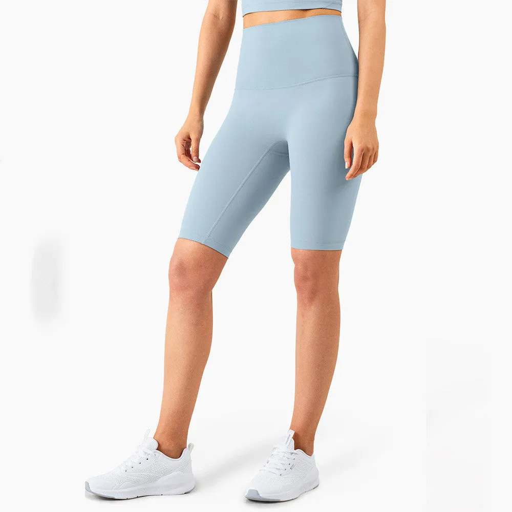 Women's five-point fitness pants in moisture-wicking nylon, available in multiple colours