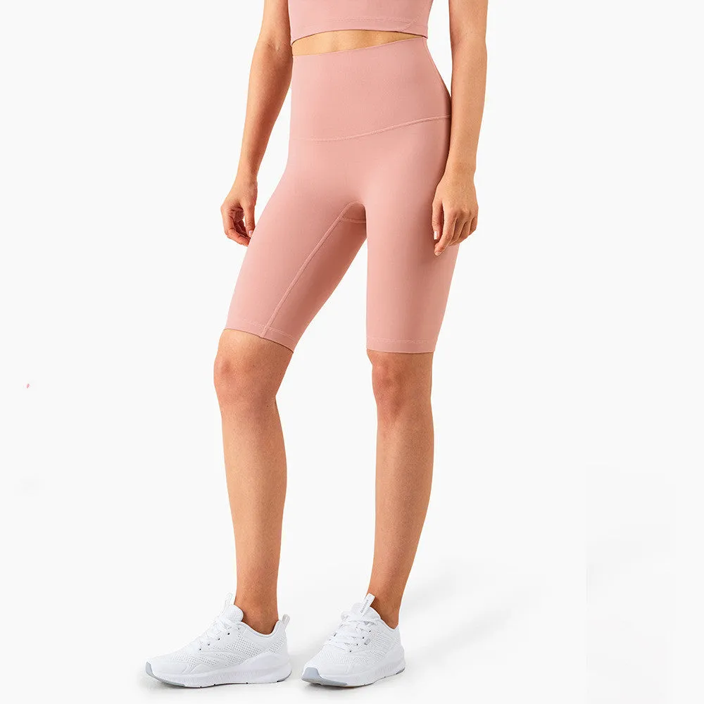 Women's five-point fitness pants in moisture-wicking nylon, available in multiple colours