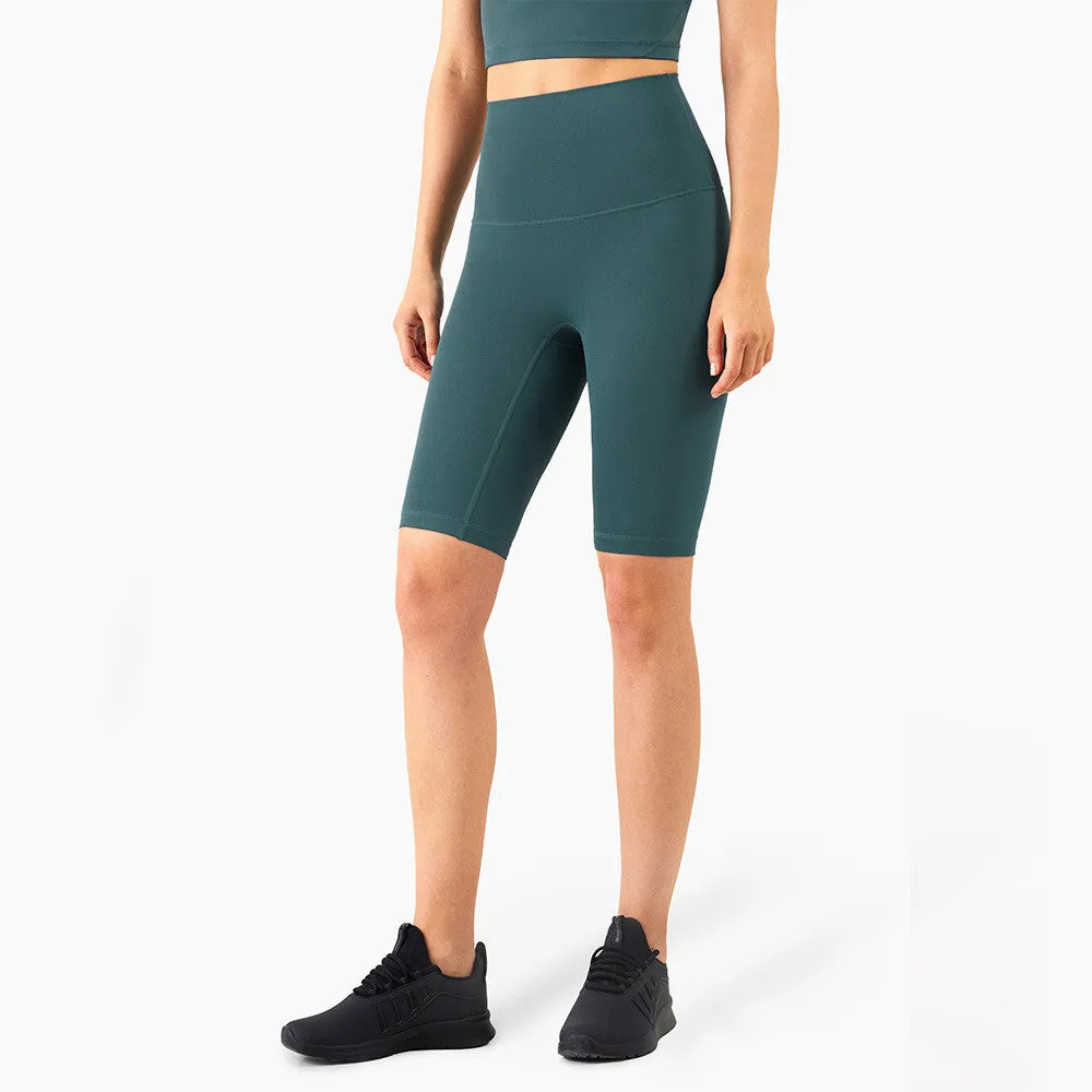 Women's five-point fitness pants in moisture-wicking nylon, available in multiple colours