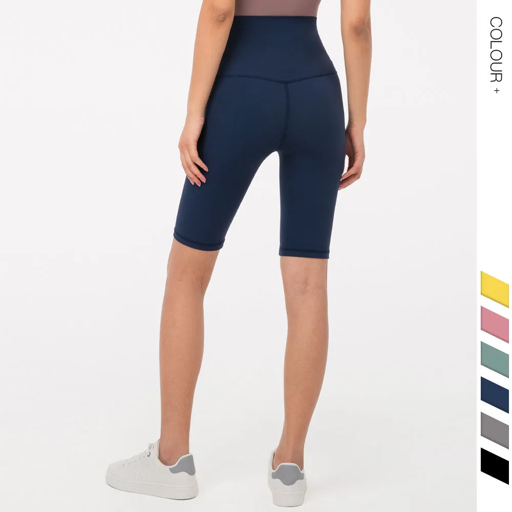 Women's five-point fitness pants in moisture-wicking nylon, available in multiple colours