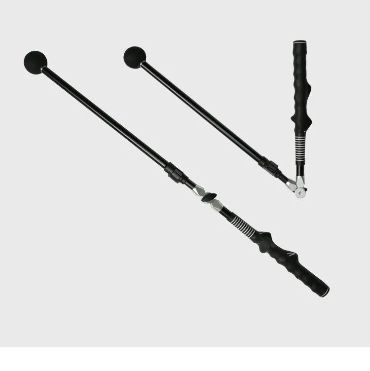 Golf folding swing trainer with aluminium shaft and rubber grip extended to 110cm, black colour