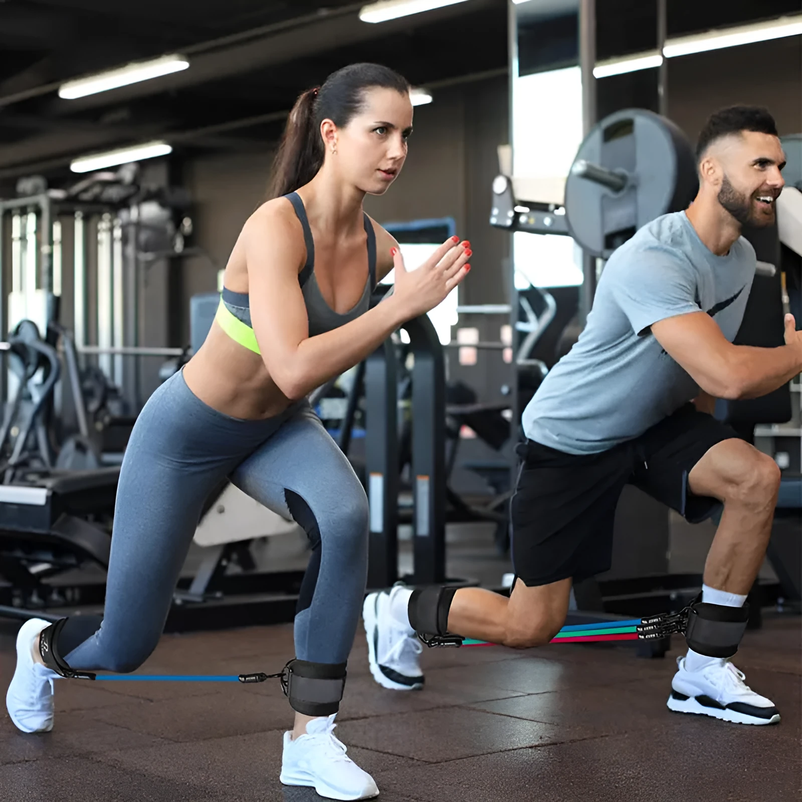 TPE resistance band set with three tension levels and ankle loops for fitness training