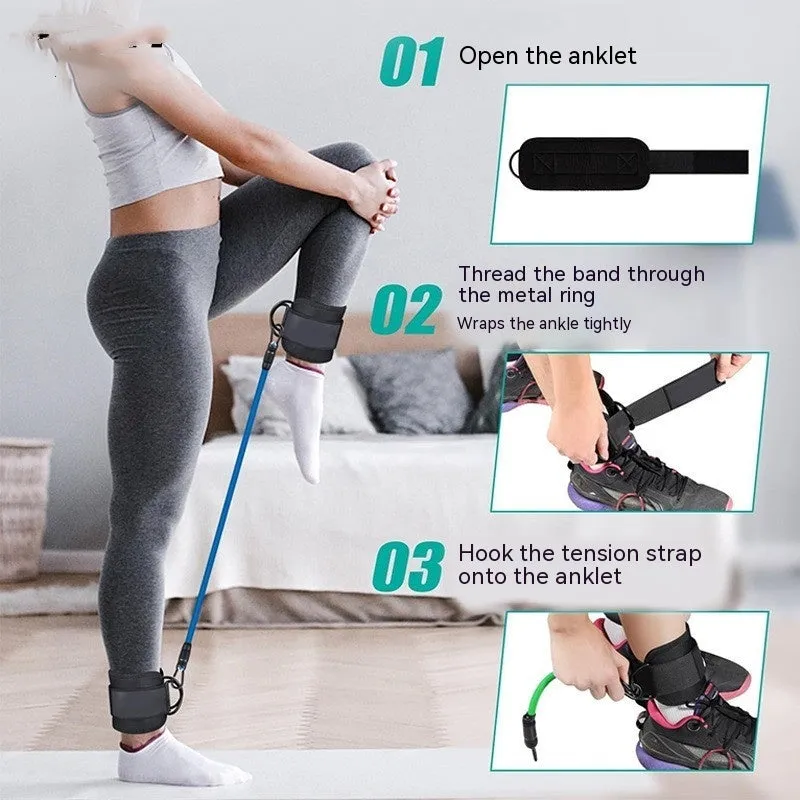 TPE resistance band set with three tension levels and ankle loops for fitness training