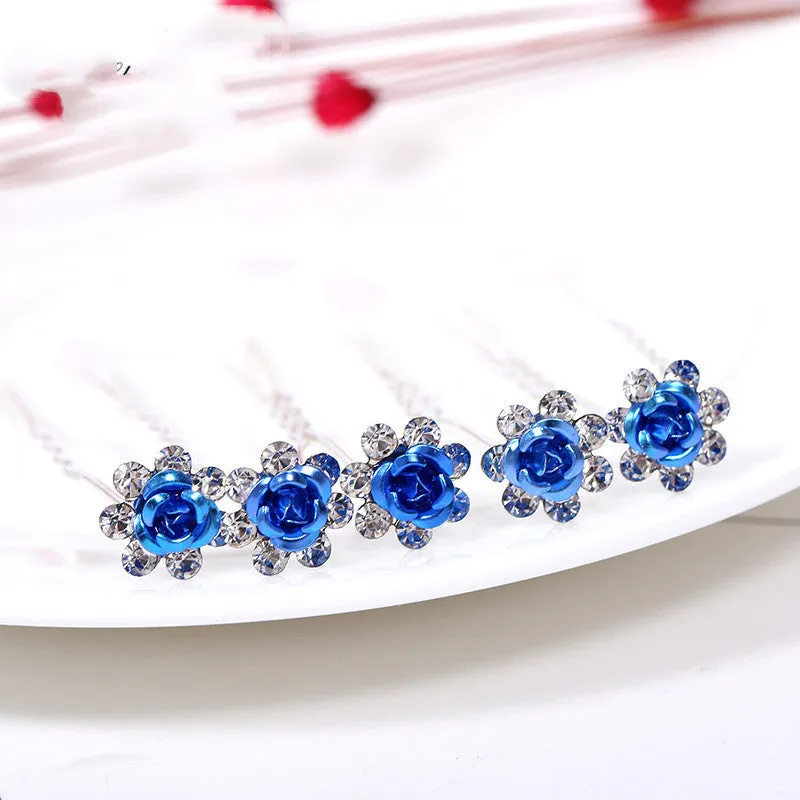 Alloy rhinestone rose diamond tuck comb hair accessory for women, ten colour options
