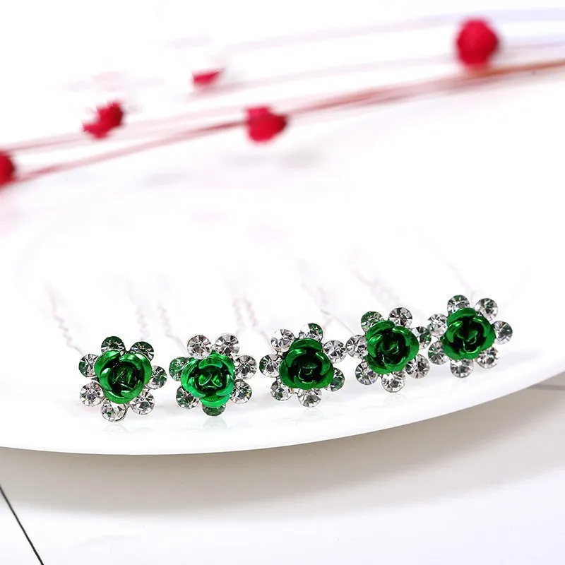 Alloy rhinestone rose diamond tuck comb hair accessory for women, ten colour options