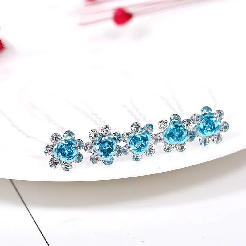 Alloy rhinestone rose diamond tuck comb hair accessory for women, ten colour options