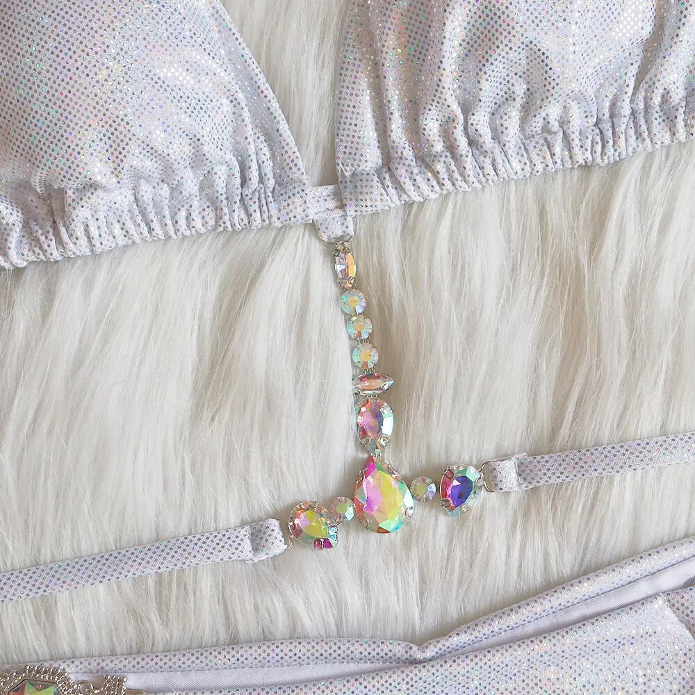 Women's ties halter bikini glitter set in silver bronzing with polyester fabric