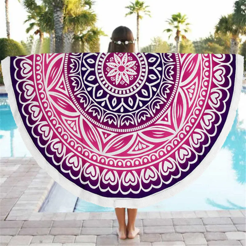 Round polyester bath towel with digital print, 150cm diameter, in style option 1