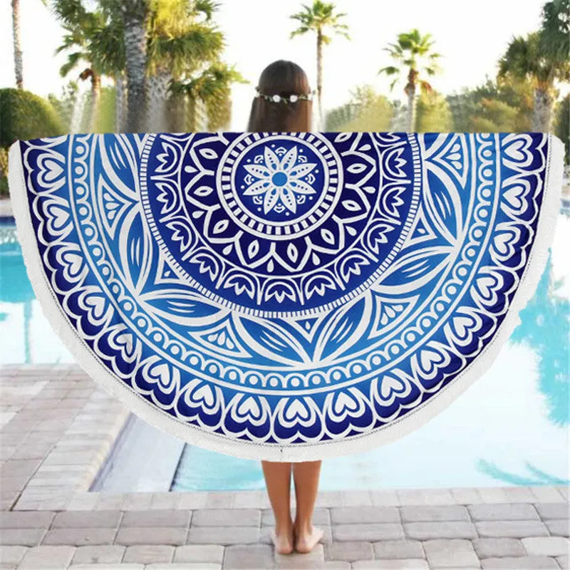 Round polyester bath towel with digital print, 150cm diameter, in style option 1