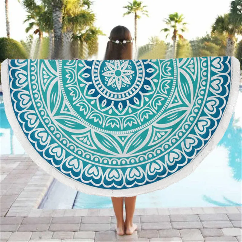 Round polyester bath towel with digital print, 150cm diameter, in style option 1