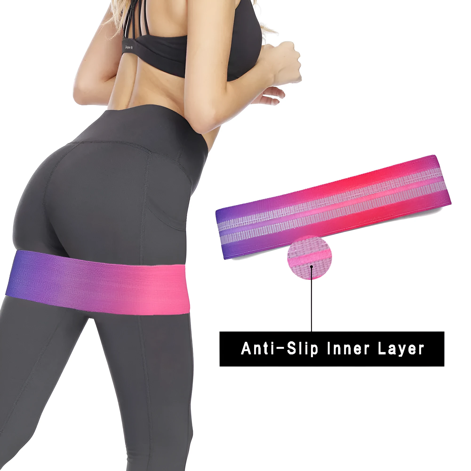 Anti-slip squat resistance band with woven cotton outer and latex silk inner in fixed mix colour, for fitness and shaping