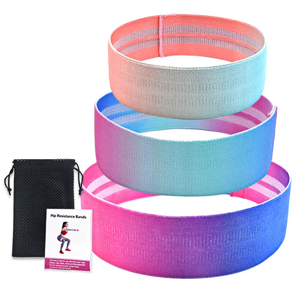 Anti-slip squat resistance band with woven cotton outer and latex silk inner in fixed mix colour, for fitness and shaping